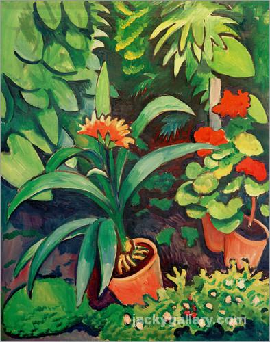 Flowers in the Garden, Clivia and Pelargoniums, August Macke painting